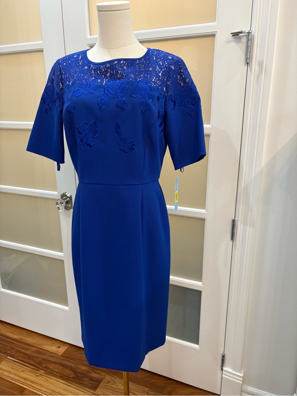 ANTONIO MELANI Cobalt Blue Lace Yoke Sheath Dress